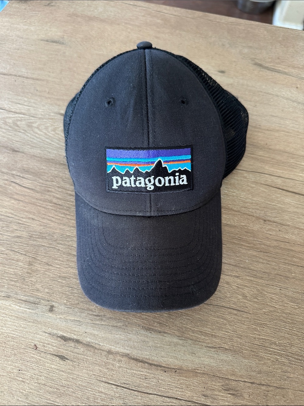 Patagonia Black Mesh-Back Hat with Multicolor Logo